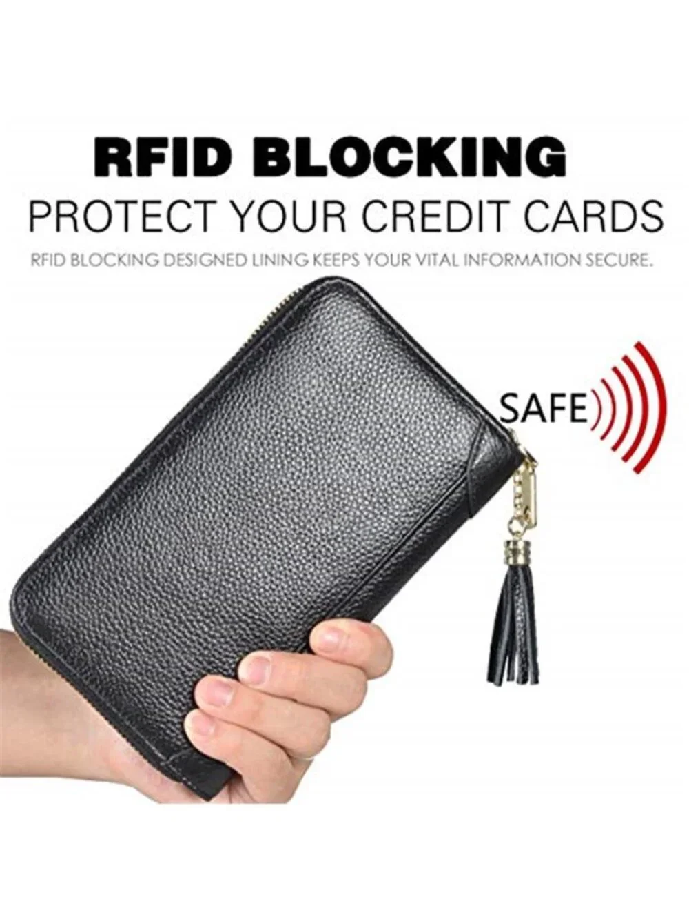 Women's Credit Card Holder Wallet Zipper Leather Case Purse RFID Blocking